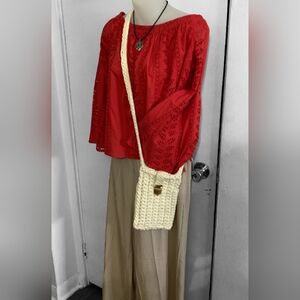 Tshirt crochet purse in beige phone purse gold findings soft and unique